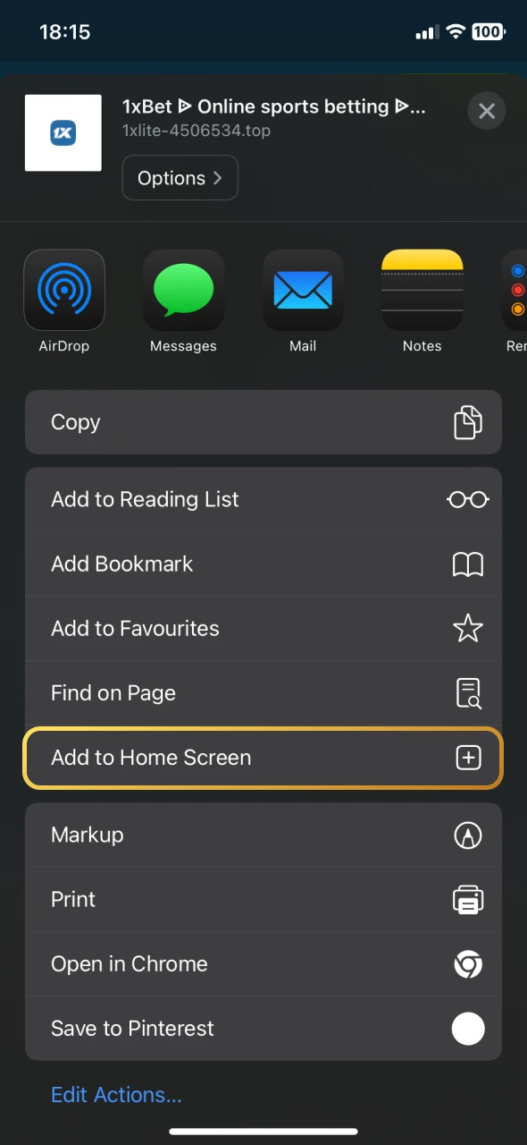 Press the add to home screen button.
