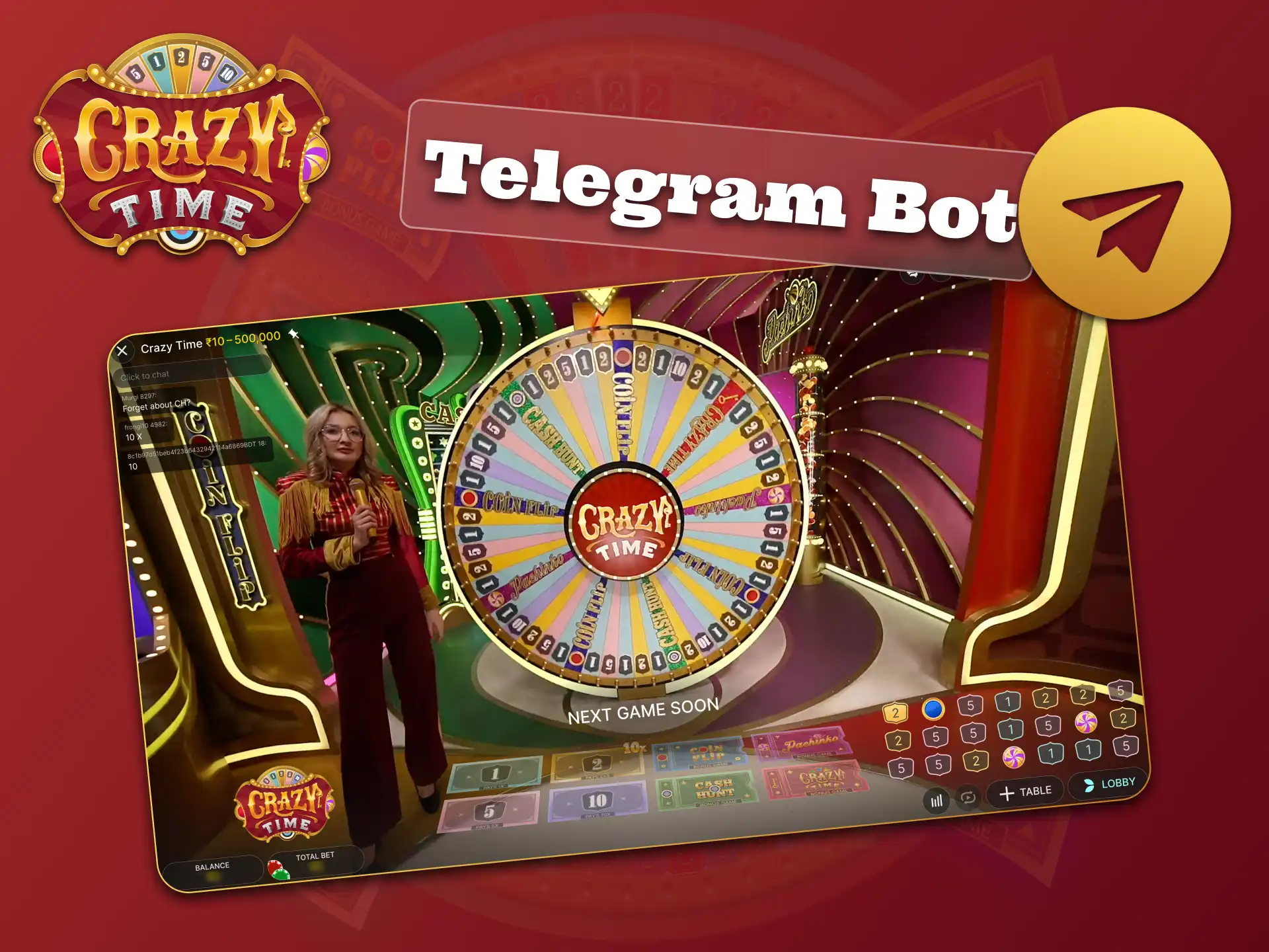 Get rapid updates on the Crazy Time game.