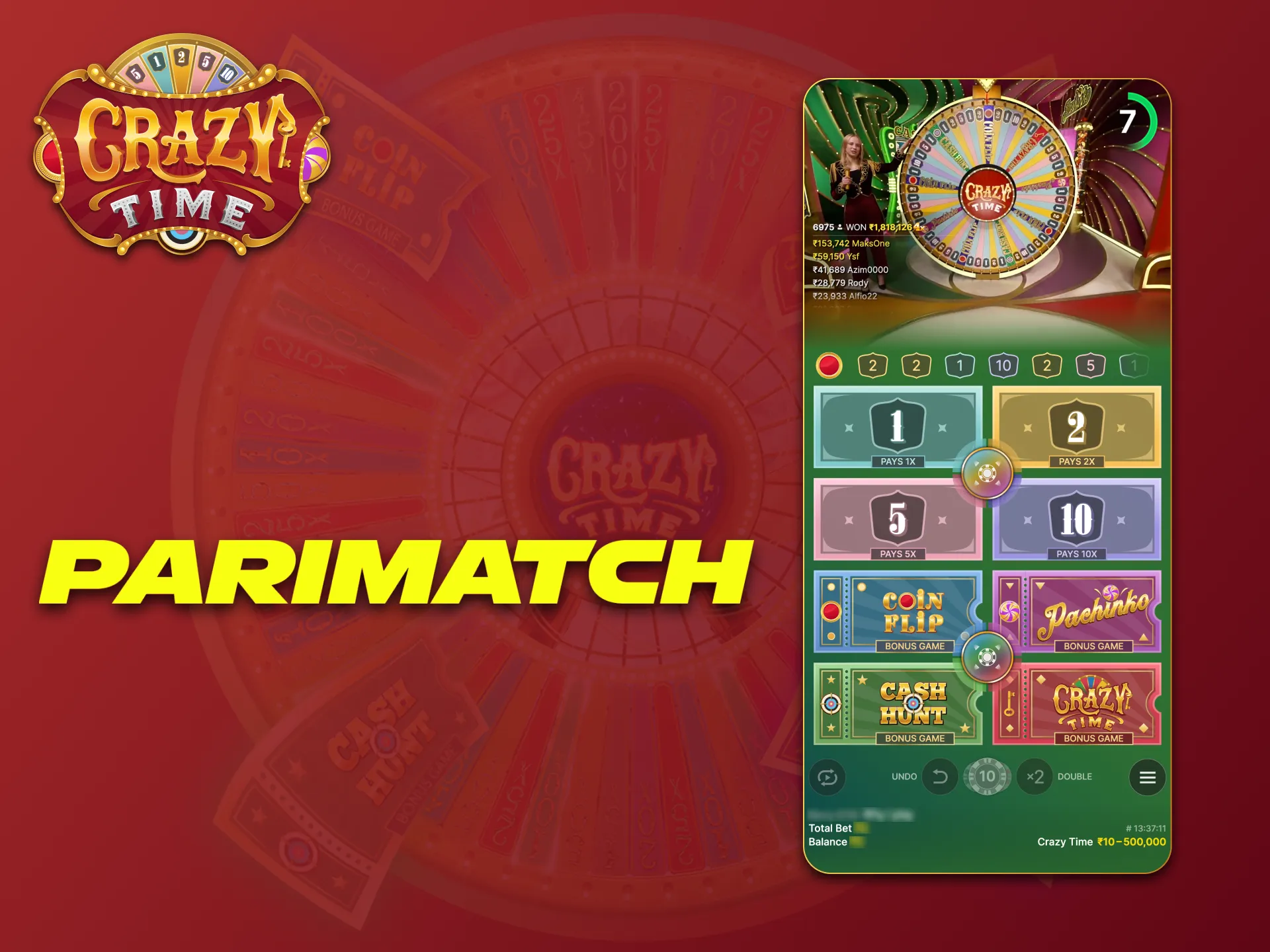 Download Parimatch app and enjoy Crazy Time game.